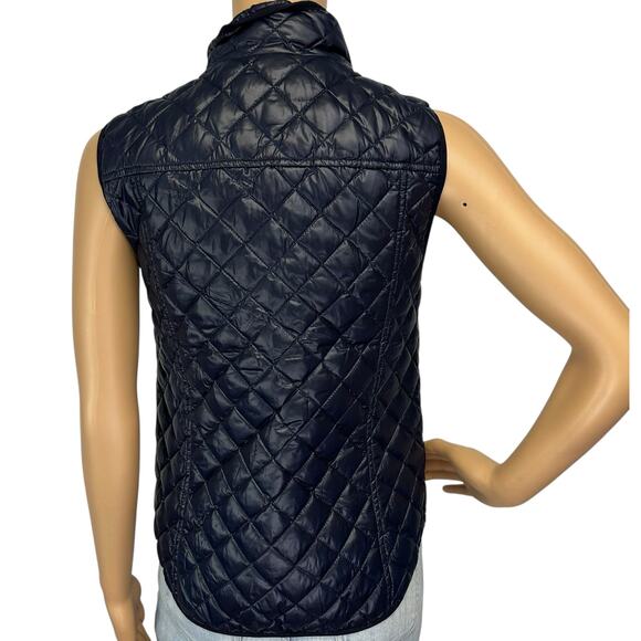 J. Crew Shiny Quilted Field Puffer Down Vest Navy Blue E1014 Petite Size PXS - Picture 7 of 15